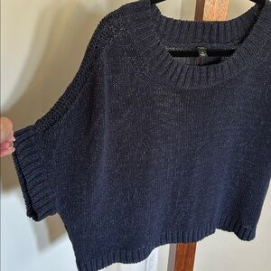 Ann Taylor navy blue knit pop over top Cropped Dolman Sweater Size S